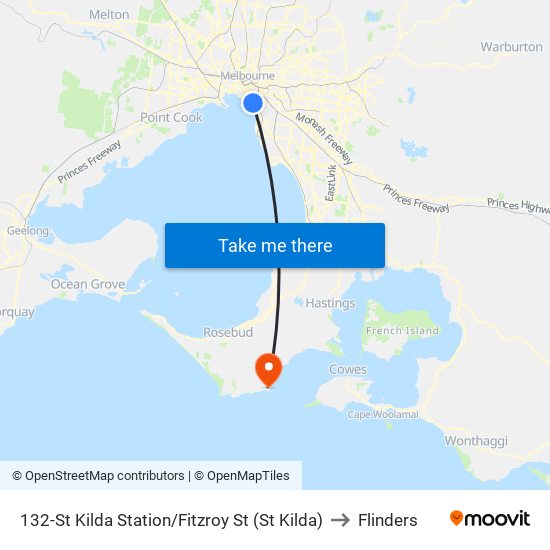 132-St Kilda Station/Fitzroy St (St Kilda) to Flinders map