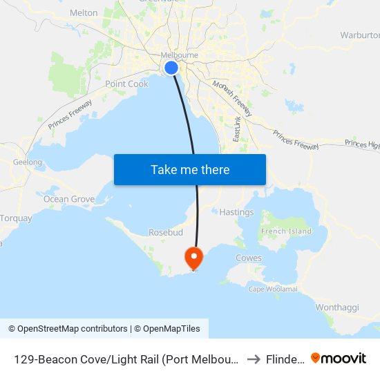 129-Beacon Cove/Light Rail (Port Melbourne) to Flinders map