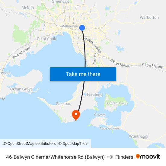 46-Balwyn Cinema/Whitehorse Rd (Balwyn) to Flinders map