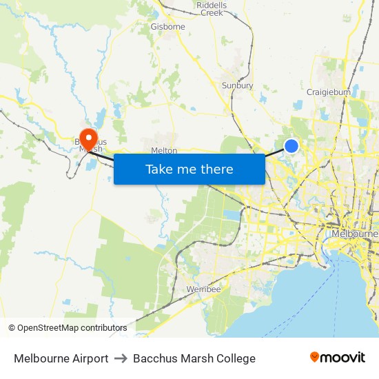 Melbourne Airport to Bacchus Marsh College map