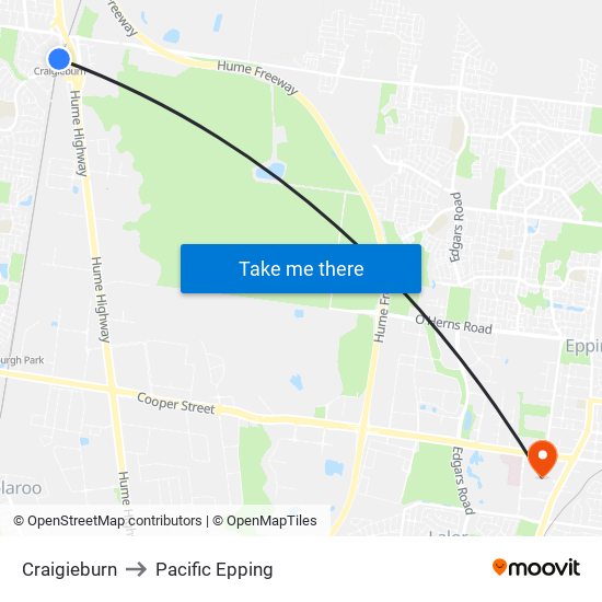 Craigieburn to Pacific Epping map