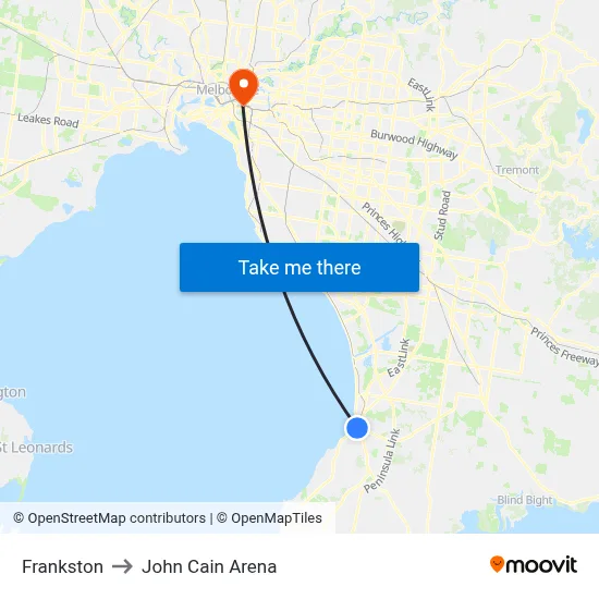 Frankston to John Cain Arena map