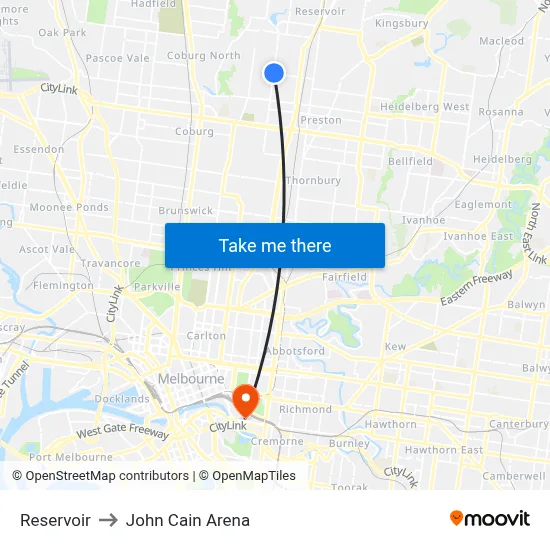 Reservoir to John Cain Arena map