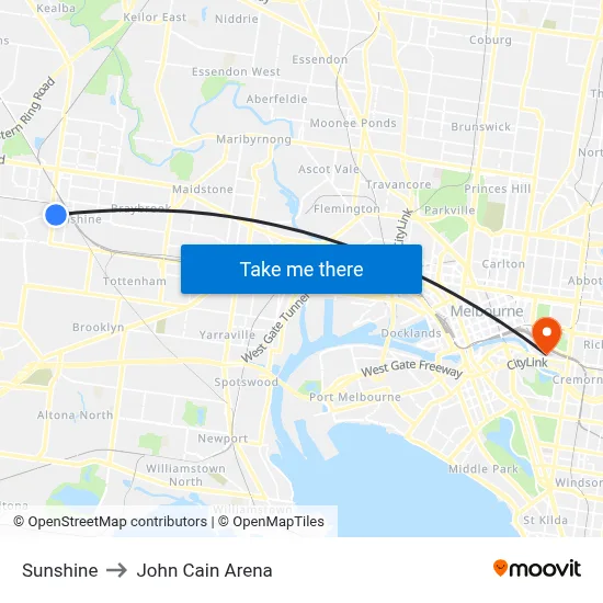 Sunshine to John Cain Arena map