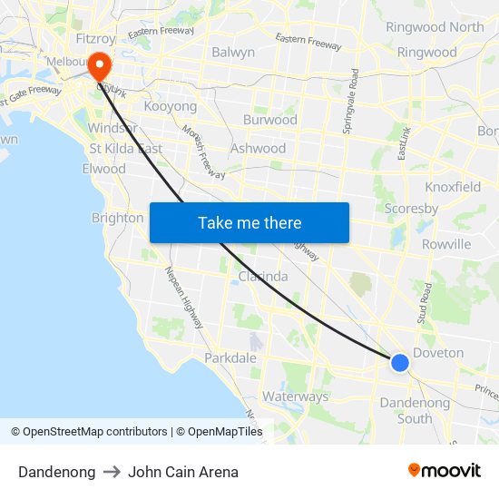 Dandenong to John Cain Arena map