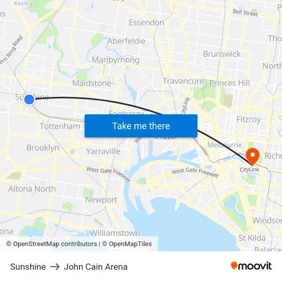Sunshine to John Cain Arena map
