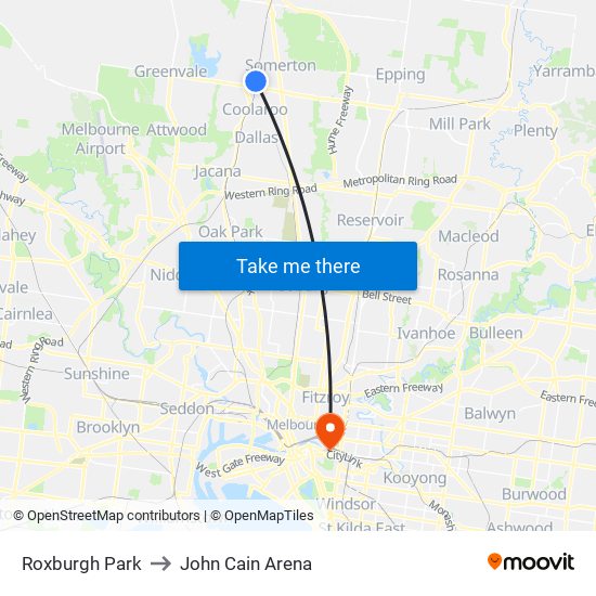 Roxburgh Park to John Cain Arena map