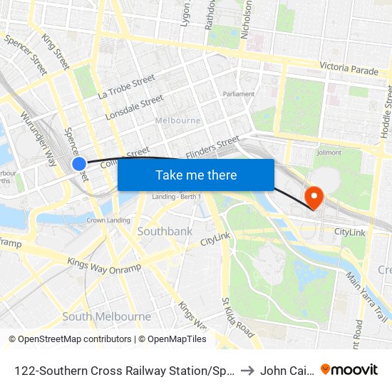 122-Southern Cross Railway Station/Spencer St (Melbourne City) to John Cain Arena map