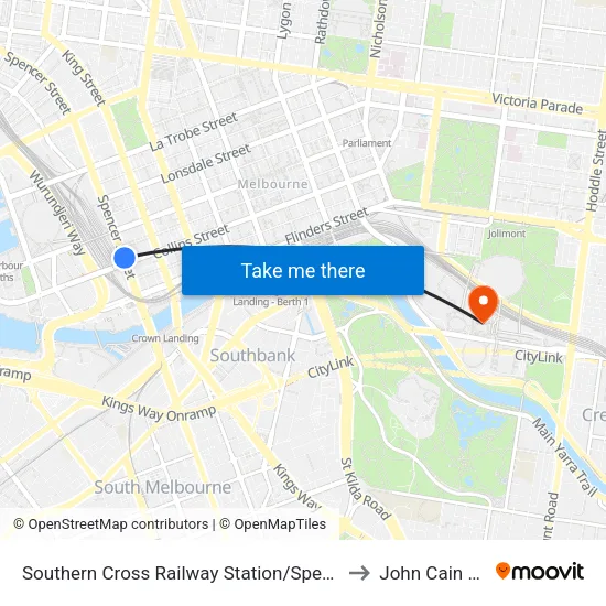 Southern Cross Railway Station/Spencer St #122 to John Cain Arena map