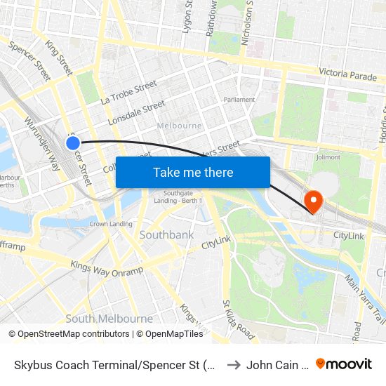 Skybus Coach Terminal/Spencer St (Melbourne City) to John Cain Arena map