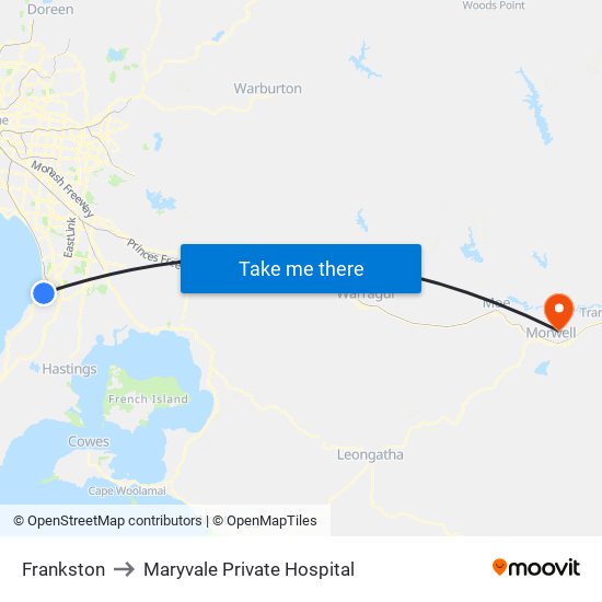 Frankston to Maryvale Private Hospital map