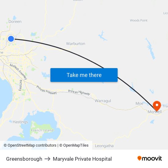 Greensborough to Maryvale Private Hospital map