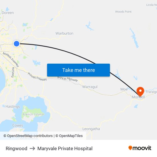 Ringwood to Maryvale Private Hospital map