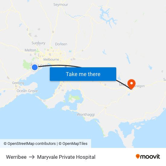 Werribee to Maryvale Private Hospital map