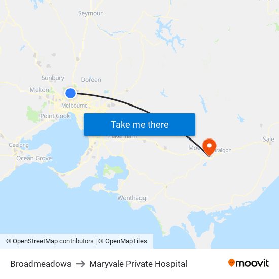 Broadmeadows to Maryvale Private Hospital map