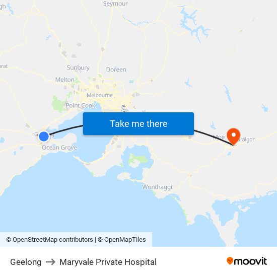 Geelong to Maryvale Private Hospital map