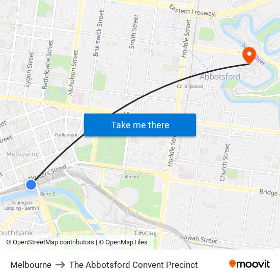 Melbourne to The Abbotsford Convent Precinct map