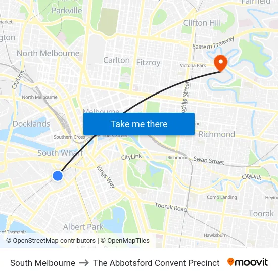 South Melbourne to The Abbotsford Convent Precinct map