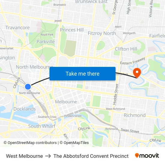 West Melbourne to The Abbotsford Convent Precinct map