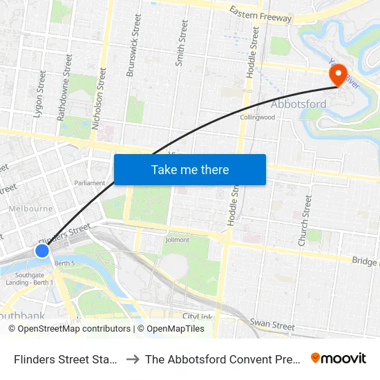 Flinders Street Station to The Abbotsford Convent Precinct map