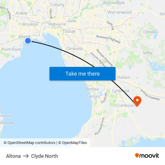 Altona to Clyde North map