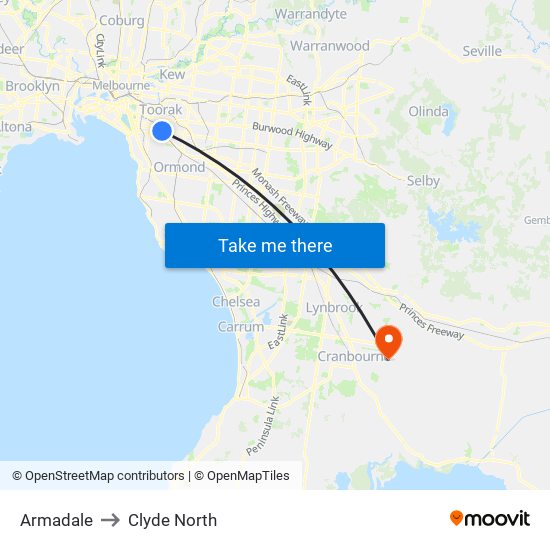 Armadale to Clyde North map