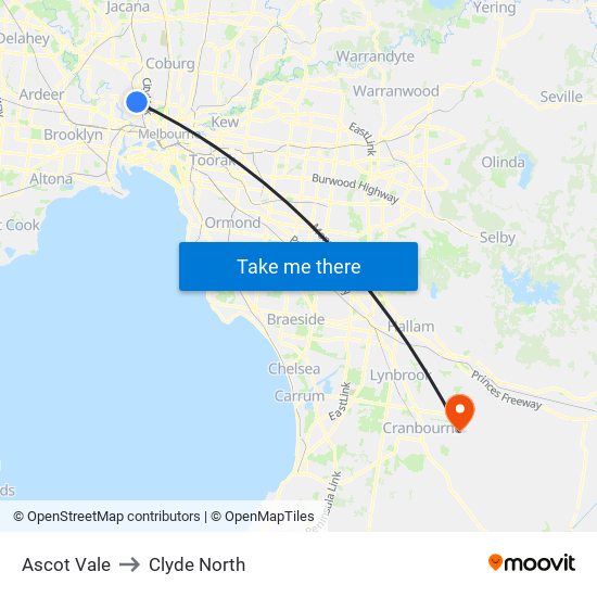 Ascot Vale to Clyde North map