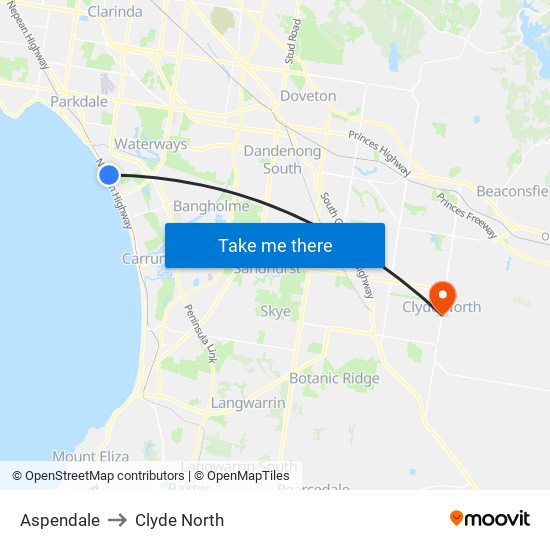 Aspendale to Clyde North map