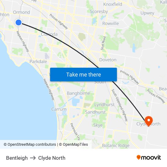 Bentleigh to Clyde North map