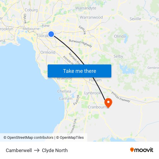 Camberwell to Clyde North map