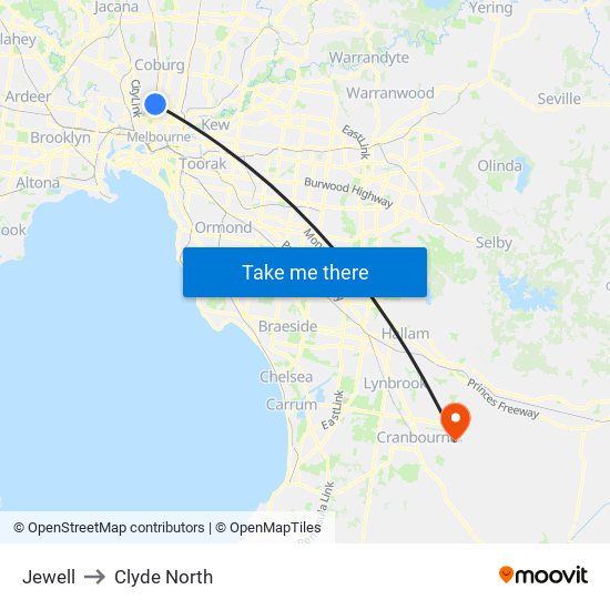 Jewell to Clyde North map