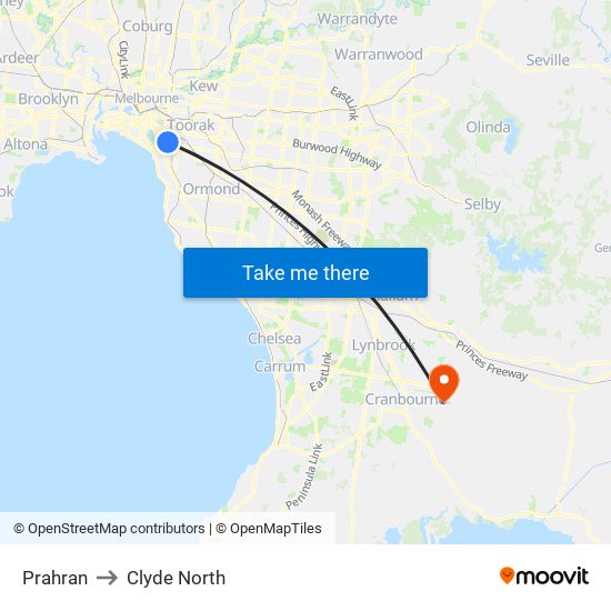 Prahran to Clyde North map