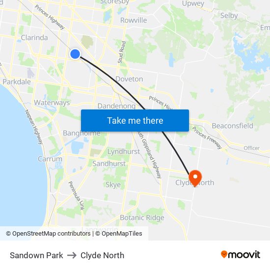 Sandown Park to Clyde North map