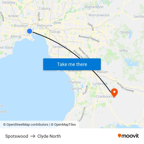 Spotswood to Clyde North map