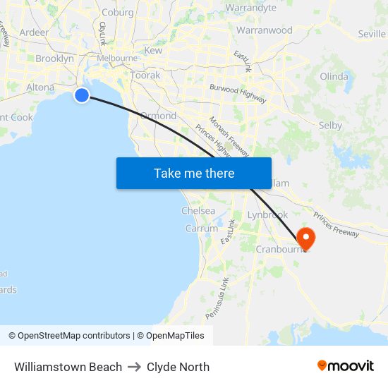 Williamstown Beach to Clyde North map