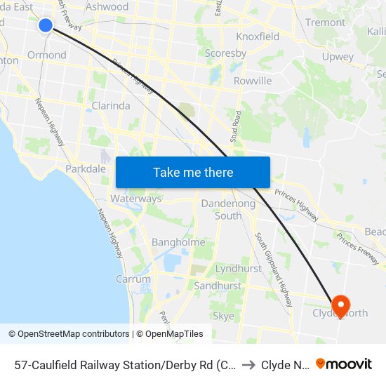 57-Caulfield Railway Station/Derby Rd (Caulfield East) to Clyde North map