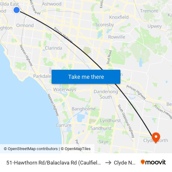 51-Hawthorn Rd/Balaclava Rd (Caulfield North) to Clyde North map