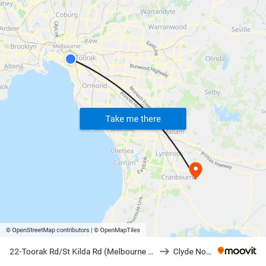 22-Toorak Rd/St Kilda Rd (Melbourne City) to Clyde North map