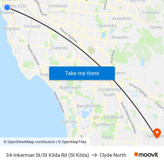 34-Inkerman St/St Kilda Rd (St Kilda) to Clyde North map