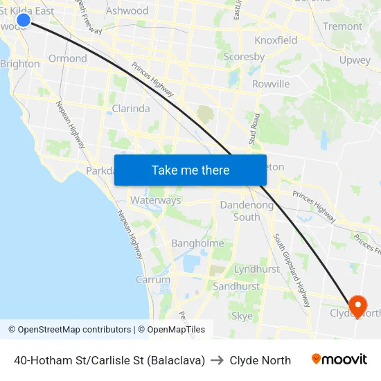 Hotham St/Carlisle St #40 to Clyde North map