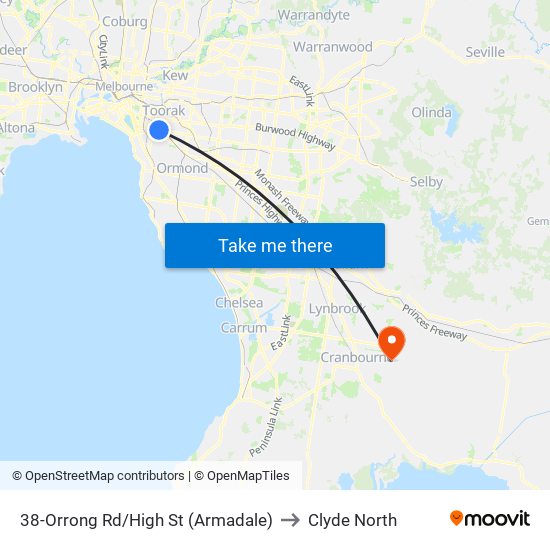 38-Orrong Rd/High St (Armadale) to Clyde North map