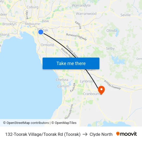 Toorak Village/Toorak Rd #132 to Clyde North map