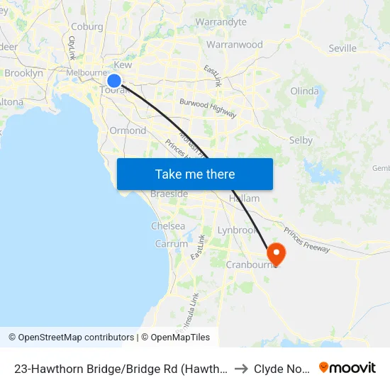 Hawthorn Bridge/Bridge Rd #23 to Clyde North map