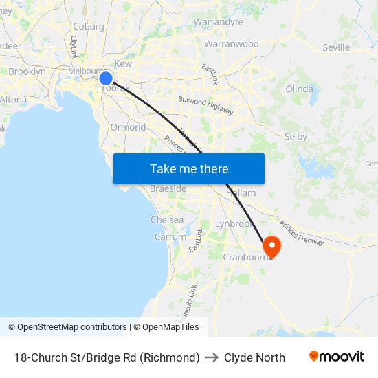 18-Church St/Bridge Rd (Richmond) to Clyde North map