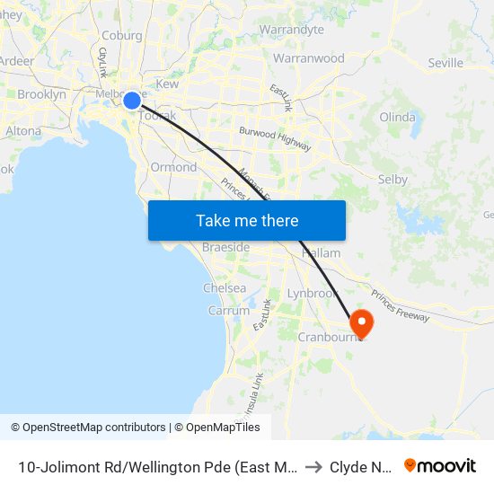 10-Jolimont Rd/Wellington Pde (East Melbourne) to Clyde North map