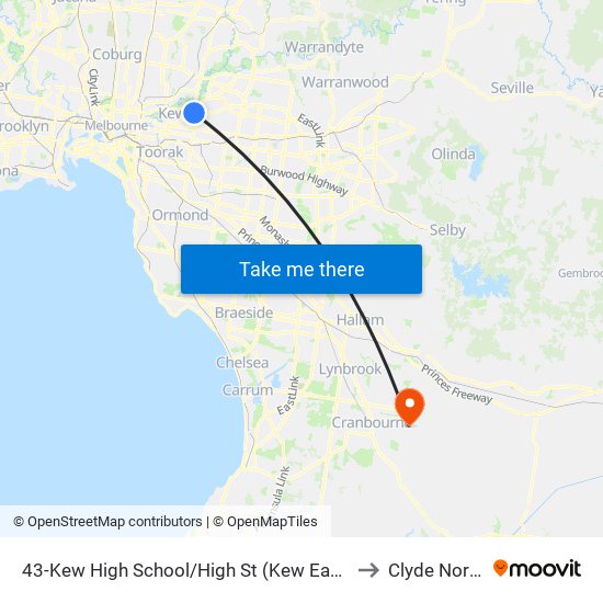 43-Kew High School/High St (Kew East) to Clyde North map