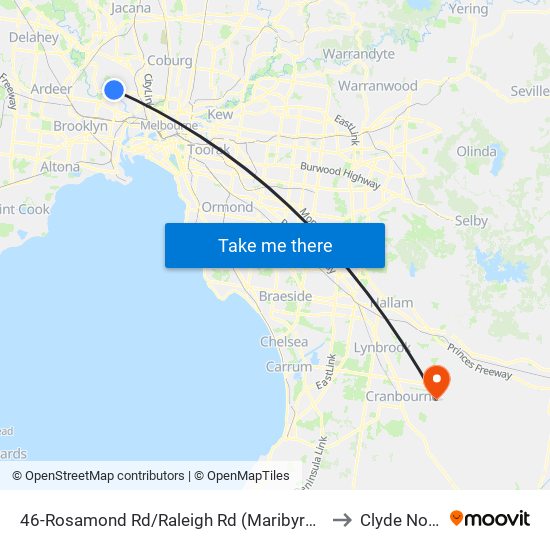 46-Rosamond Rd/Raleigh Rd (Maribyrnong) to Clyde North map