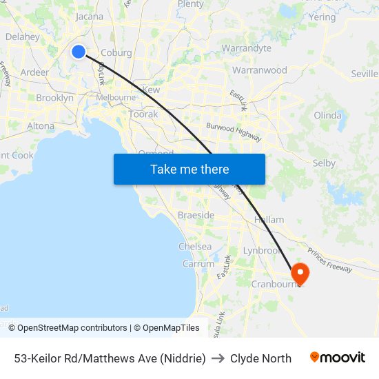 53-Keilor Rd/Matthews Ave (Niddrie) to Clyde North map