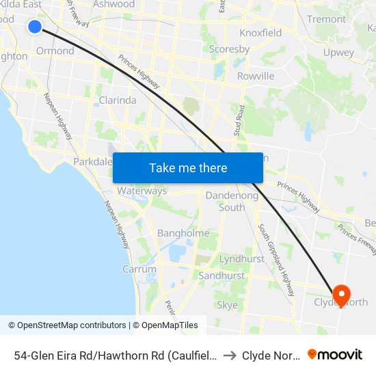 54-Glen Eira Rd/Hawthorn Rd (Caulfield) to Clyde North map