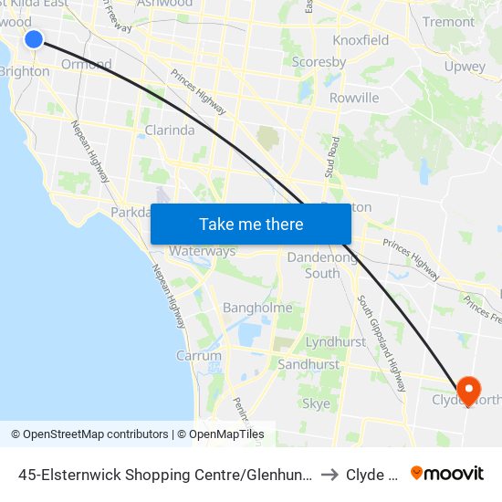 45-Elsternwick Shopping Centre/Glenhuntly Rd (Elsternwick) to Clyde North map